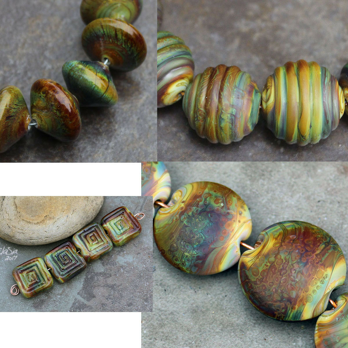 Raku - Handmade Glass Lampwork  Beads Mto Elasia - Choose Shape